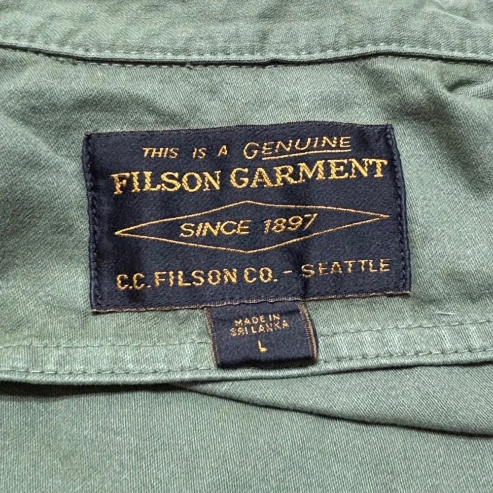 Filson Mens Mens Field Jac-Shirt Size Large Fatigue Green Washed Cotton Utility